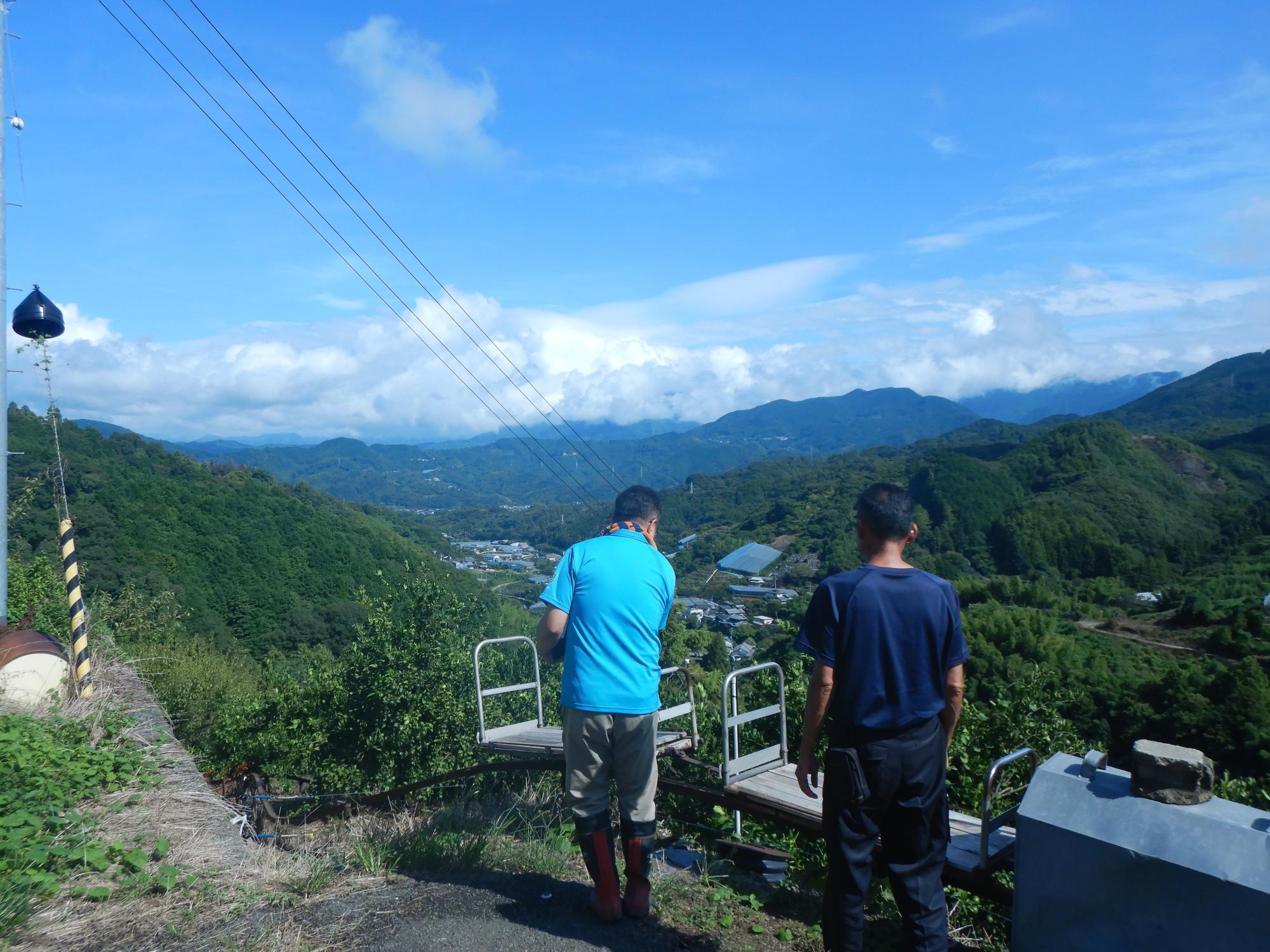 中山間対象農用地の写真。荒れた畑やビニールハウスが見える。