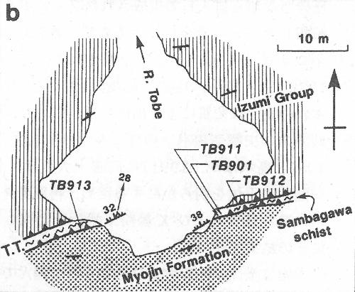 砥部衝上断層の露頭図